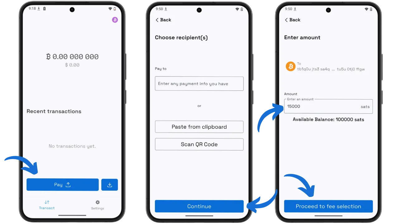 Envoi d'un paiement : sélection du destinataire et du montant
