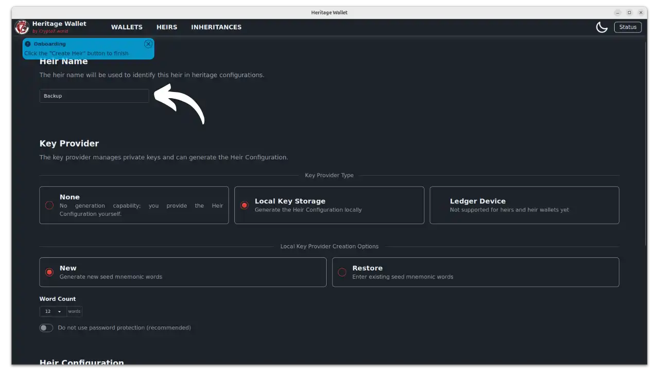 Configuration héritier