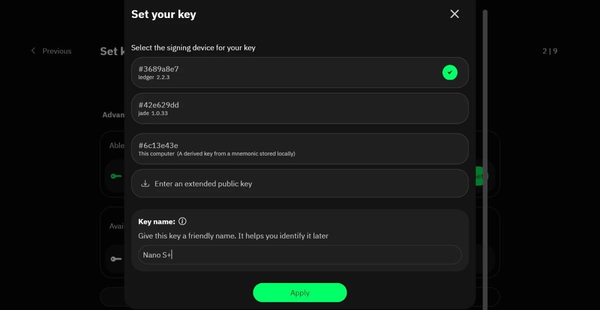 Configurer clé principale