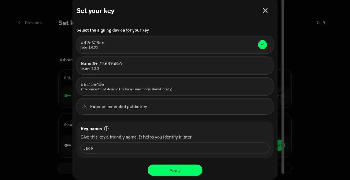 Configurer clé de succession