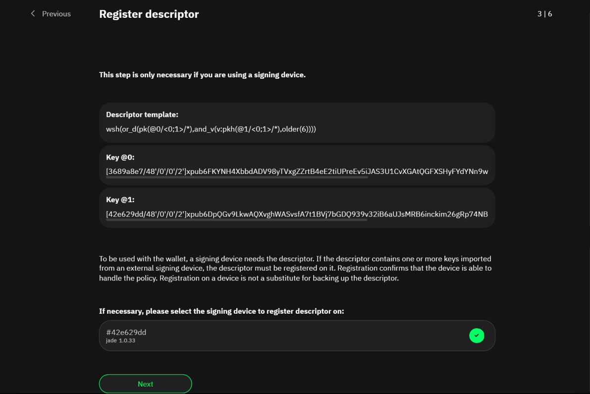 Enregistrer descripteur sur l'appareil de récupération