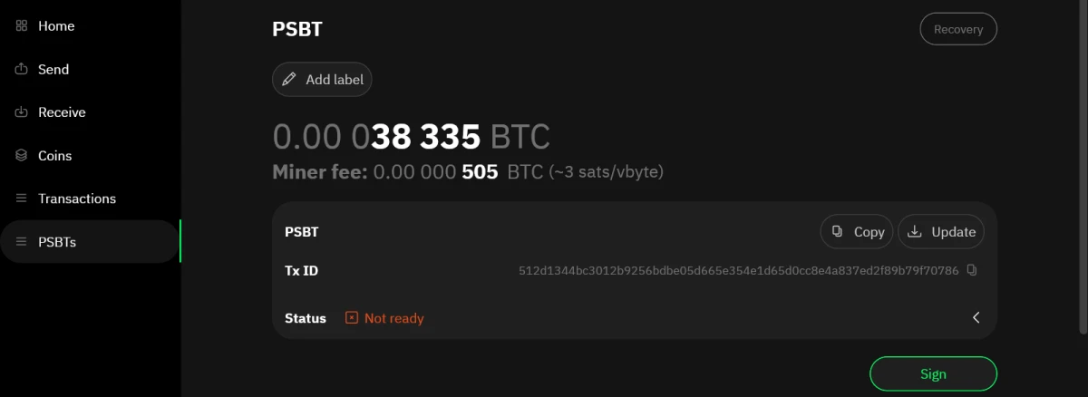 Signer transaction clé de récupération