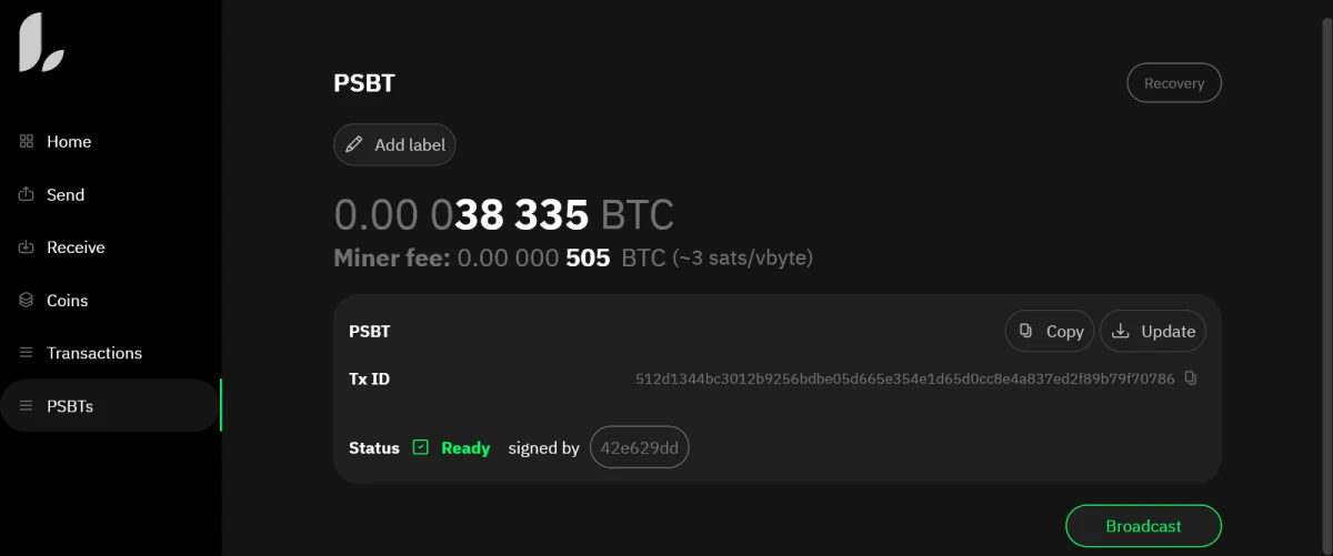 Diffuser transaction clé de récupération