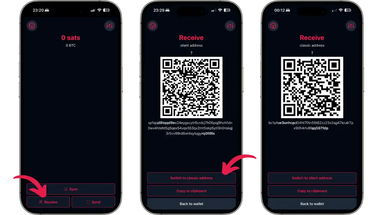 Réception de fonds avec Silent Payment et adresse classique