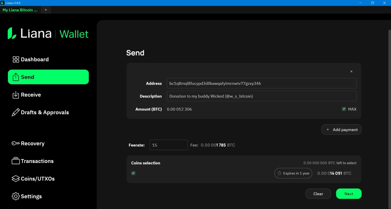 Building the transaction in Liana
