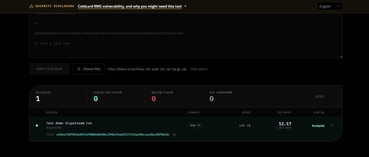 Transaction accepted by Slipstream