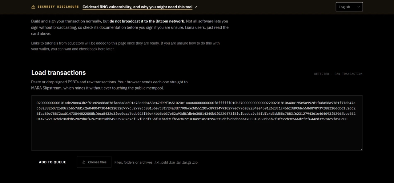 Pasting the transaction script into the tool