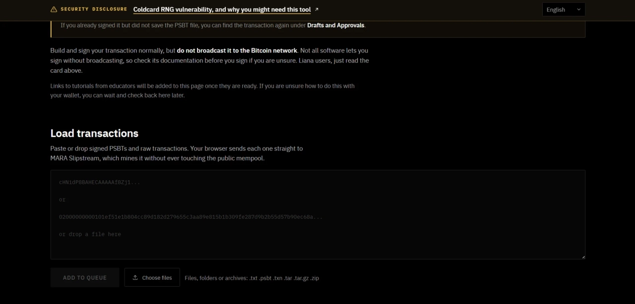 Dropping the transaction file on the tool