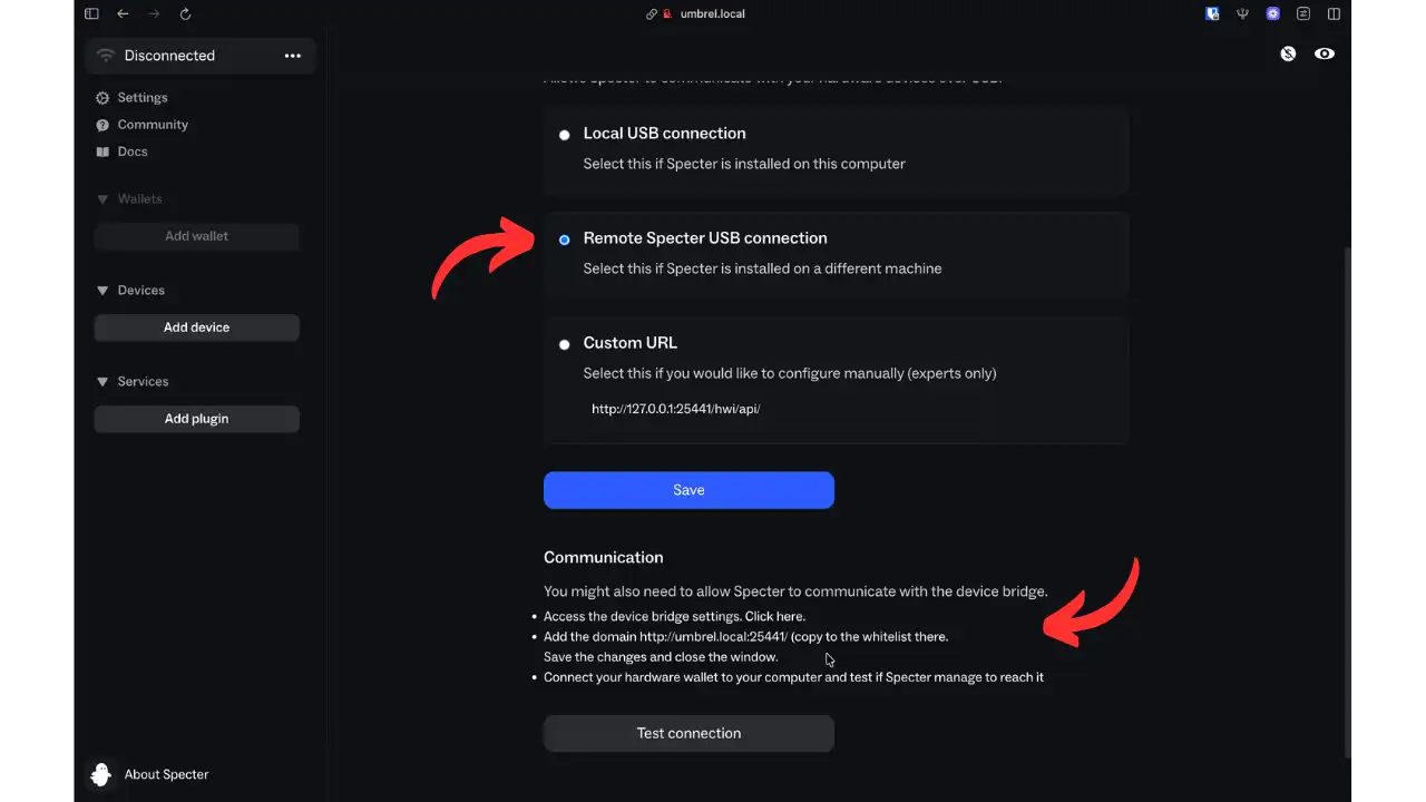 Configuration Remote Specter USB
