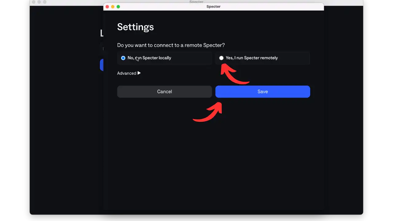 Configuration connexion remote dans l'app