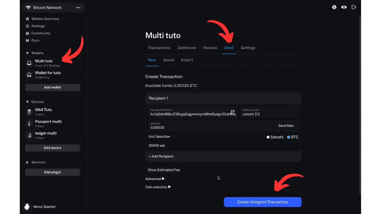 Création d'une transaction multisig